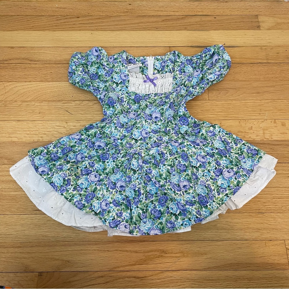 NOS Vintage 90's Eve Too! Byer California girls dress Blue Floral  print Size 4